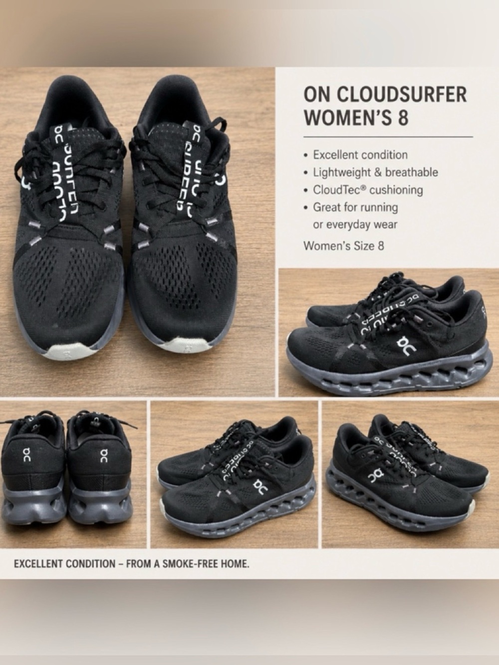On Running Cloudsurfer Women's Running Shoes - Black with Gray Soles